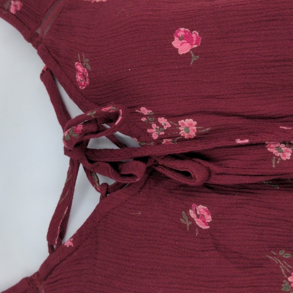 Hollister Loose Flowy Boho Festival Red Pink Floral Shirt Top Blouse Size Large - Picture 2 of 7